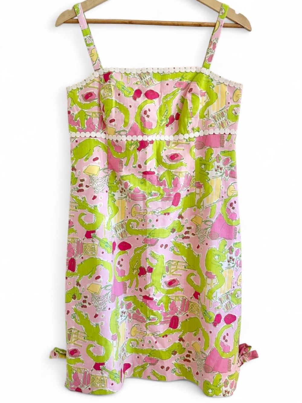 Lilly Pulitzer Resort Pink & Lime Alligator Novelty Print Side Tie Mini Dress 10 - Picture 2 of 8
